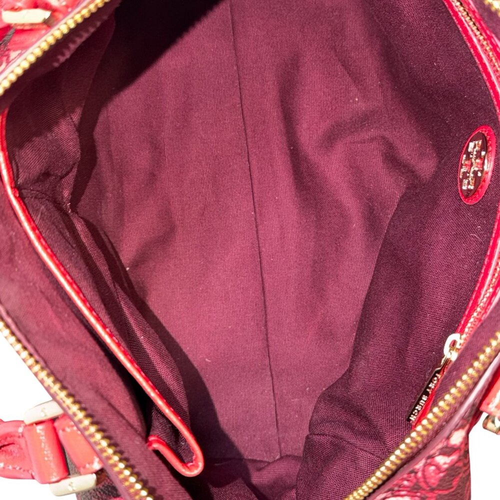 Tory Burch Red Floral Printed Satchel Tote Bag Adjustable Crossbody Vintage - Picture 10 of 11